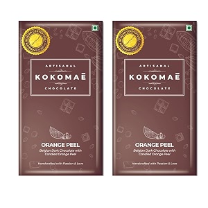 kokomae - dark chocolate with candied orange peel pack of 2  belgian dark chocolate bar