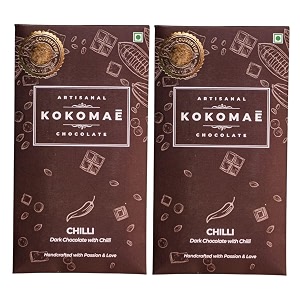 kokomae - dark chocolate with chilli pack of 2  belgian dark chocolate bar