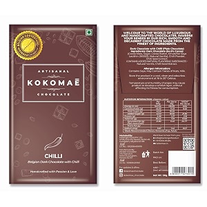 kokomae - dark chocolate with chilli pack of 3  belgian dark chocolate bar