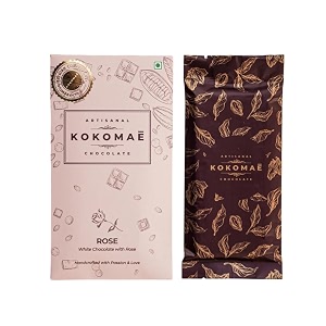 kokomae - white chocolate with rose pack of 1  belgian white chocolate bar