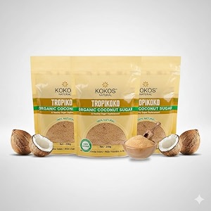 kokos natural- tropikoko organic coconut sugar - 250 gm pack of 3  100 natural sugar replacement  contains 15 essential vitamins and minerals  sugar substitute 