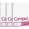 Kokuyo 3 Hole Loose Leaf Paper, 8-1/4"x11” Wide Ruled, 300 Sheets, 3 Pack
