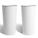 KOL 25'' Tall Galvanized Steel Planter Pot with Water Level Indicator - 2-Pack Self Watering Planters Flower Pot for Plants - Round Powder Metal Planter Box - Indoor Outdoor Grande Plant - White