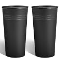 KOL 25'' Tall Galvanized Steel Planter Pot with Water Level Indicator - 2-Pack Self Watering Planters Flower Pot for Plants - Round Powder Metal Planter Box - Indoor Outdoor Grande Plant - Black