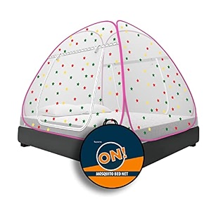 kolar supreme on double bed mosquito net king-size 65 feet x 65 feet premium machardani with 30 pair of stars strong and durable 30 gsm tent type foldable corrosion resistant