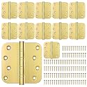 KOLET 4 Inch Brushed Gold Ball Bearing Door Hinges 5/8'' Radius 12 Pack
