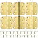 KOLET Gold Door Hinges, 4 x 4 Inches, 5/8" Radius Corner,Satin Gold, 6 Pack