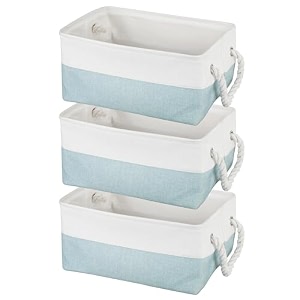 kolorr cottoncove medium colth basket  blue-pack of 3  fabric storage organizer with handles foldable storage baskets for organizing toysbooksshelvesclosetlarge storage box  39530519 cm
