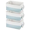KOLORR CottonCove Medium Colth Basket | Blue-Pack of 3 | Fabric Storage Organizer with Handles Foldable Storage Baskets for Organizing Toys,Books,Shelves,Closet,Large Storage Box | 39.5*30.5*19 cm
