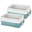 KOLORR CottonCove Medium Colth Basket | Green-Pack of 2 | Fabric Storage Organizer with Handles Foldable Storage Baskets for Organizing Toys,Books,Shelves,Closet,Large Storage Box | 39.5*30.5*19 cm