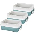 KOLORR CottonCove Medium Colth Basket | Green-Pack of 3 | Fabric Storage Organizer with Handles Foldable Storage Baskets for Organizing Toys,Books,Shelves,Closet,Large Storage Box | 39.5*30.5*19 cm