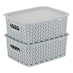 kolorr premium elite small size plastic multipurpose storage baskets with lids pack of 2 organiser basket for home kitchen wardrobe toys stationary - daiso grey