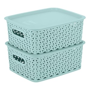 kolorr premium elite small size plastic multipurpose storage baskets with lids pack of 2 organiser basket for home kitchen wardrobe toys stationary - mint green