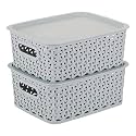 KOLORR Premium Elite Small Size Plastic Multipurpose Storage Baskets with Lids Pack of 2, Organiser Basket for Home Kitchen Wardrobe Toys Stationary - Daiso Grey