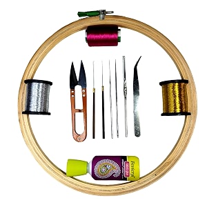 kolur groups - embroidery kitaari work set for beginners 12 items hoop 10 inch wood multicolor