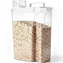Komzon Rice Storage Containers 20lb, Airtight Cereal Containers Storage, with Pouring Spout Portable Handle for Flour, Pasta, Grain and Baking, Pet Dog Cat Bird Food Container White