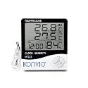 KONVIO HTC-02 Room Temperature with Humidity Meter and Plastic Digital Clock with Alarm,and Sensor Cable Wall Mount or Table Top.