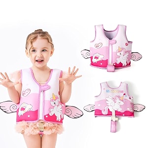 koochie-koo unicorn printed cool beachpool party float vest swimming training vest life jacket for baby from 2 to 3 years 33 to 42 lbs pack of 1 pink