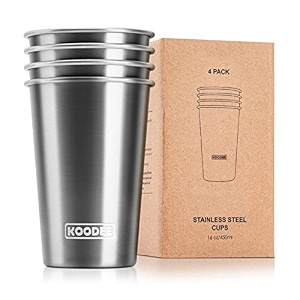 koodee 16 oz stainless steel pint cups water tumbler stackable metal drinking glasses for kids and adults 4 pack