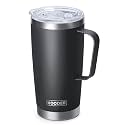 koodee 20 oz Insulated Coffee Mug with Lid and Handle, Stainless Steel Double Wall Vacuum Camping Mug Travel Coffee Tumbler (Black)