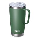 koodee 20 oz Insulated Coffee Mug with Lid and Handle, Stainless Steel Double Wall Vacuum Camping Mug Travel Coffee Tumbler (Grass Green)