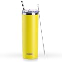 Koodee 20 oz Skinny Tumbler - Stainless Steel Double Wall Insulated Slim Water Cup With Straw and Lids (Yellow)