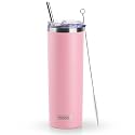 koodee 20 oz Stainless Steel Skinny Tumbler Double Wall Insulated Slim Water Tumbler Cup with Lids and Straw (Pink)