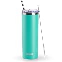 koodee 20 oz Stainless Steel Skinny Tumbler Double Wall Insulated Slim Water Tumbler Cup with Lids, Straws and Straw Brushes (Teal)