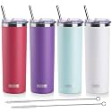koodee 20 oz Tumbler with Lid and Straw-Stainless Steel Double Wall Insulated Tumbler Cup for Women, 4 Pack Skinny Tumblers (Wine red-Purple-Tiffany blue-White)
