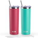 koodee 20 oz Tumbler with Lid and Straw-2 Pack Stainless Steel Double Wall Insulated Skinny Tumbler-Travel Beach Coffee Mug Tumbler for Women/Men (Wine Red-Teal)