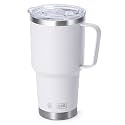 koodee 30 oz Tumbler with Lid and Straw, Stainless Steel Double Wall Insulated Travel Mug Water Tumbler with Handle (White)