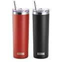 koodee Skinny Tumbler-20 oz Stainless Steel Iced Coffee Tumbler with Straw Vacuum Insulated Traver Coffee Mug with Lid (Canyon Red-Black)