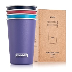 koodee stainless steel cups4 pack16 oz pint tumbler stackable metal drinking glasses for kids and adultswine red-purple-navy-sky blue