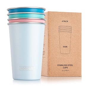 koodee stainless steel cups4 pack16 oz pint tumbler stackable metal drinking glasses for camping outdoorssky blue-baby blue-pink-teal