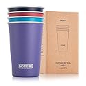 Koodee Stainless Steel Cups(4 Pack)16 oz Pint Tumbler Stackable Metal Drinking Glasses for Kids and Adults（Wine Red-Purple-Navy-Sky Blue）
