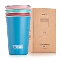 koodee Stainless Steel Cups (4 Pack) 16 oz Pint Tumbler Stackable Metal Drinking Glasses for Travel, Camping, Outdoors（Teal, Pink, Sky Blue, Wine Red）