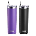 koodee Tumbler with Lid and Straw-20 oz Stainless Steel Vacuum Insulated Coffee Traver Mug for Women- Beach Cup Tumbler (Purple-Black)