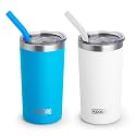 koodee Tumbler with Lids and Straws-12 oz Skinny Tumbler Stainless Steel Double Wall Vacuum Insulated Coffee Water Cup Spill Proof, BPA Free (Sky Blue-White)