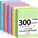 Koogel 300Sheets Loose Leaf Paper, 8 x 10.5Inch Filler Notebook Lined Paper