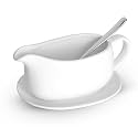 Kook Ceramic Gravy Boat with Saucer & Spoon, 23.8 oz, White