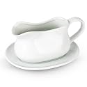 Kook Ceramic Gravy Boat with Saucer, Spill-Free, 17 oz, White