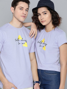 kook n keech couple typography round neck pure cotton purple t-shirt