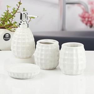 kookee ceramic bathroom accessory set of 4 with soap dispenser  black 11397