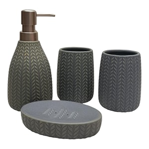 kookee ceramic bathroom accessory set of 4 with soap dispenser  grey 11094