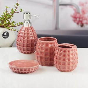 kookee ceramic bathroom accessory set of 4 with soap dispenser  red 11398
