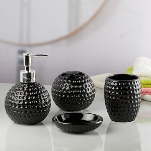kookee ceramic bathroom accessory set of 4 with soap dispenser  black 10240