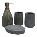Kookee Ceramic Bathroom Accessory Set of 4 with Soap Dispenser | Grey (11094)