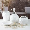 Kookee Ceramic Bathroom Accessory Set of 4 with Soap Dispenser | White (10117)