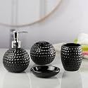 Kookee Ceramic Bathroom Accessory Set of 4 with Soap Dispenser | Black (10240)