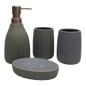 kookee ceramic bathroom set  stylish 4 piece bath accessories kit with soap dispenser toothbrush holder tumbler amp soap dish  modern amp designer decor for home amp guest bathrooms 11094